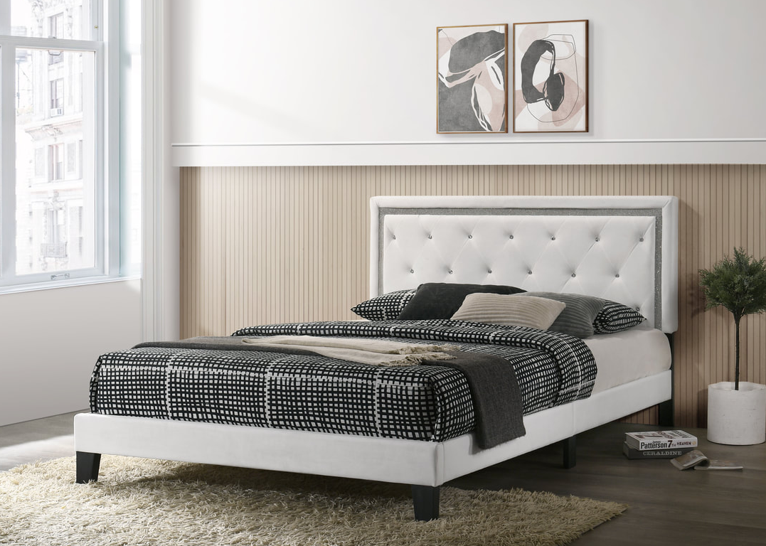 HH910 - Plataforma de PU blanca - Full, Queen, King (Queen) 