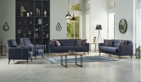 Akron Convertible Livingroom Set Navy.