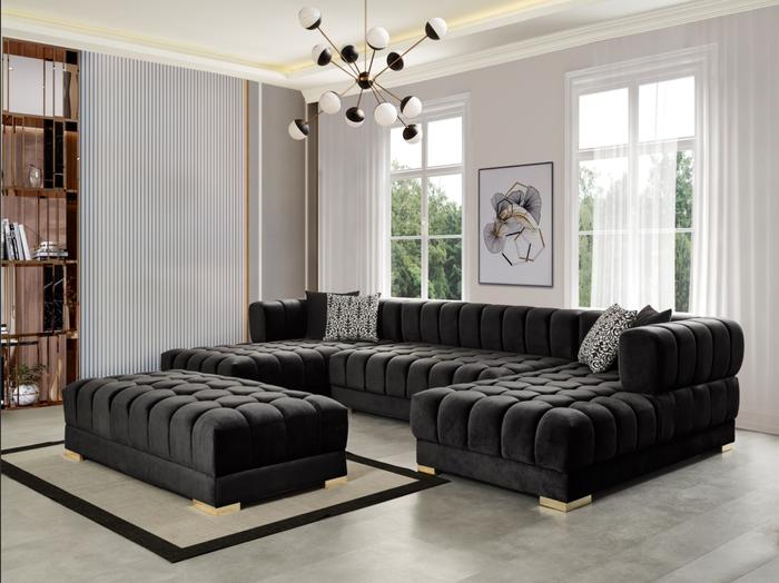 Ariana Velvet Black Double Chaise Sectional.