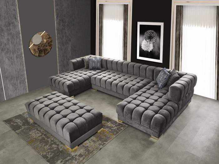 Ariana Velvet Gray Double Chaise Sectional.