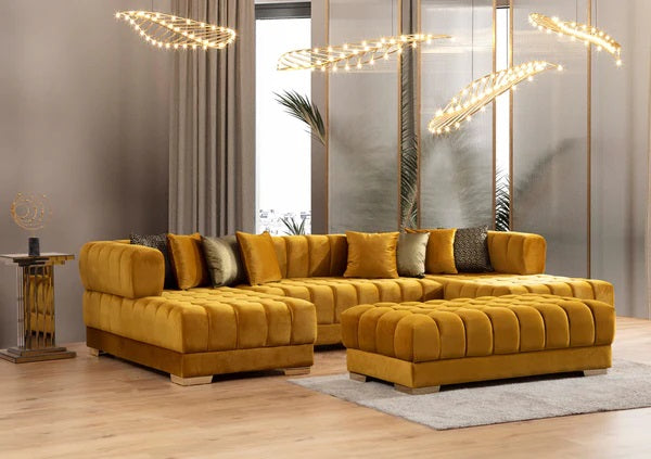 Ariana Velvet Mustard Double Chaise Sectional.