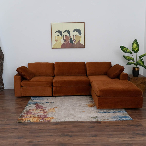 Arny Orange Velvet Large Modern Reversible Sectional. COMING SOON.