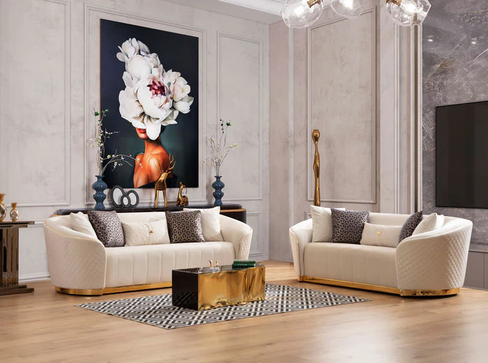 Aster Ivory Velvet Sofa & Loveseat.New Arrival.