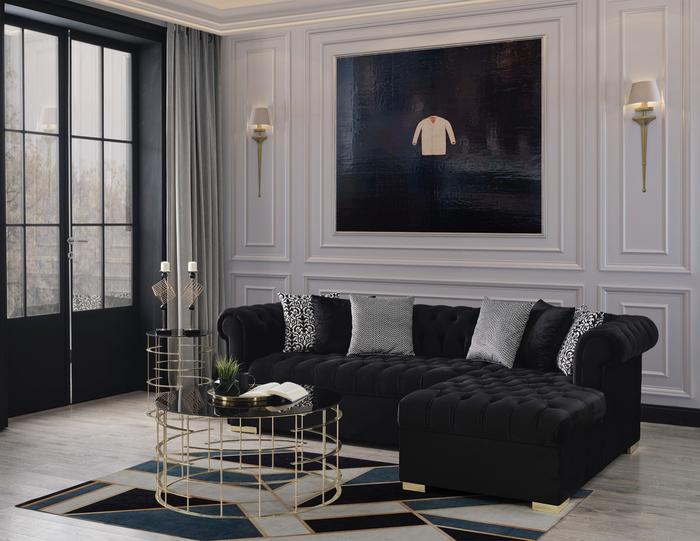 Audrey Velvet Black RAF Chaise Sectional, COMING SOON.