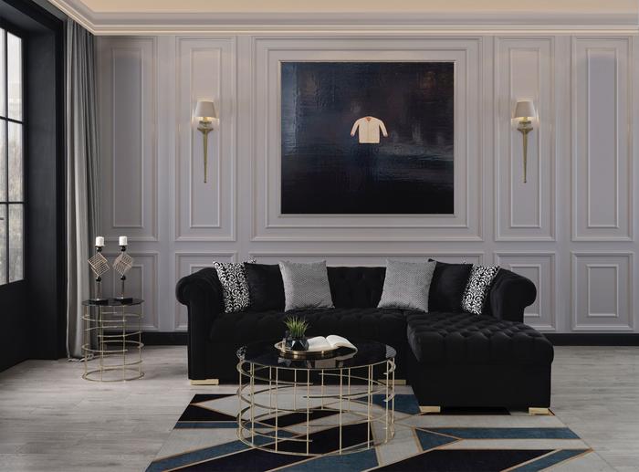 Audrey Velvet Black RAF Chaise Sectional, COMING SOON.