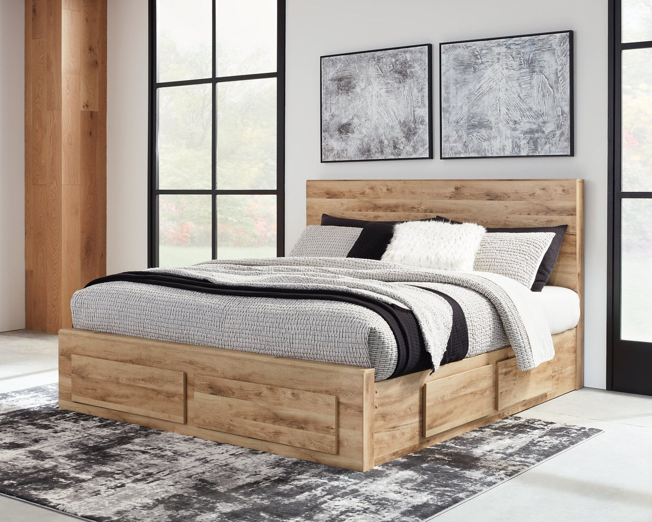 Cama con almacenamiento de paneles Hyanna con 2 cajones de almacenamiento debajo de la cama