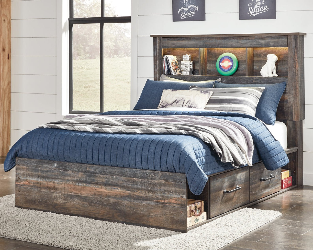 Cama librería completa Drystan con 2 cajones de almacenamiento 