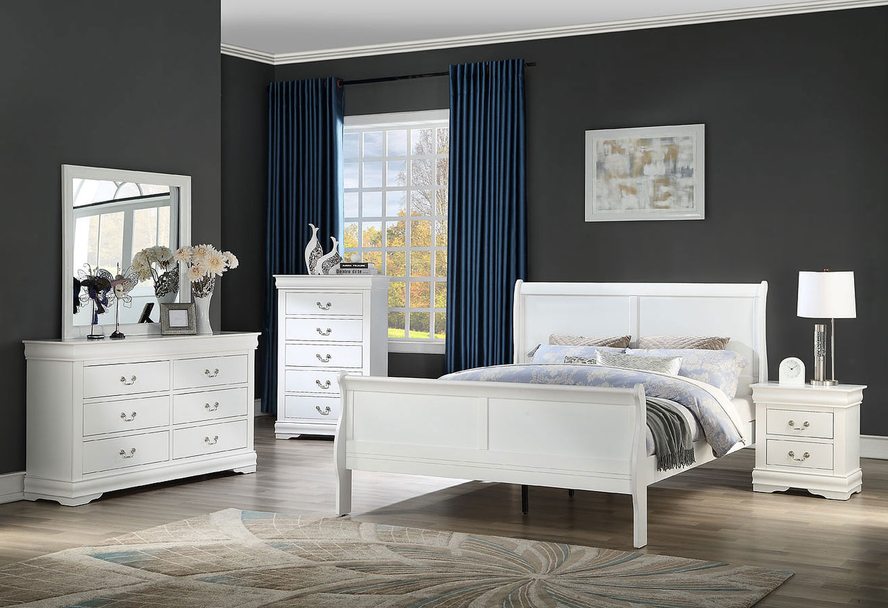 SETB3650 JUEGO DE DORMITORIO QUEEN BLANCO LOUIS PHILIP SLEIGH.