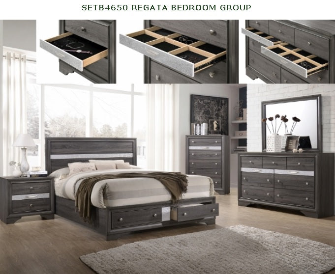 SETB4650 JUEGO DE 4 PIEZAS GRUPO DE DORMITORIO REGATA GRIS. 