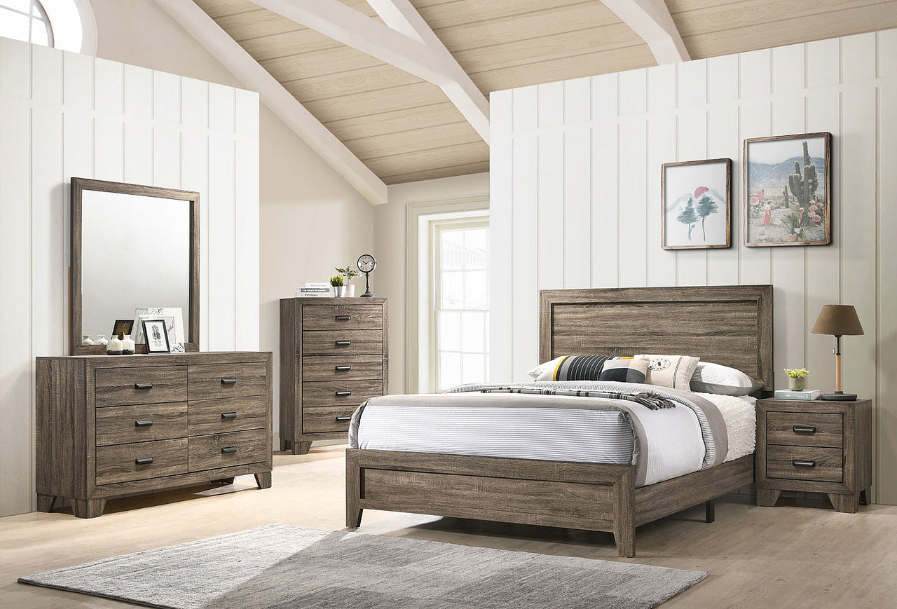 SETB9200 GRUPO DE DORMITORIO GRIS PANEL MILLIE JUEGO DE 4 PIEZAS. 