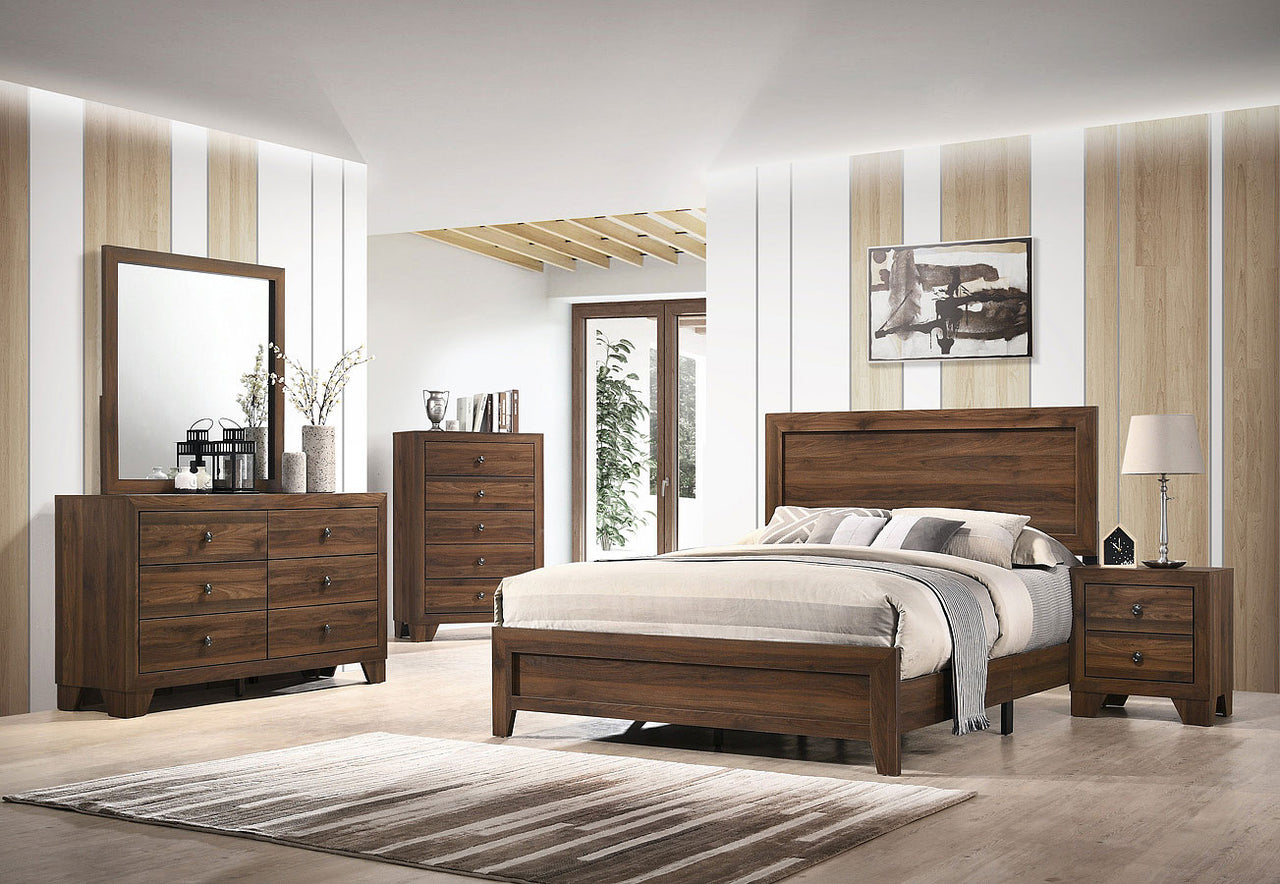 SETB9250 MILLIE PANEL MARRÓN CEREZA GRUPO DE DORMITORIO JUEGO DE 4 PIEZAS. 