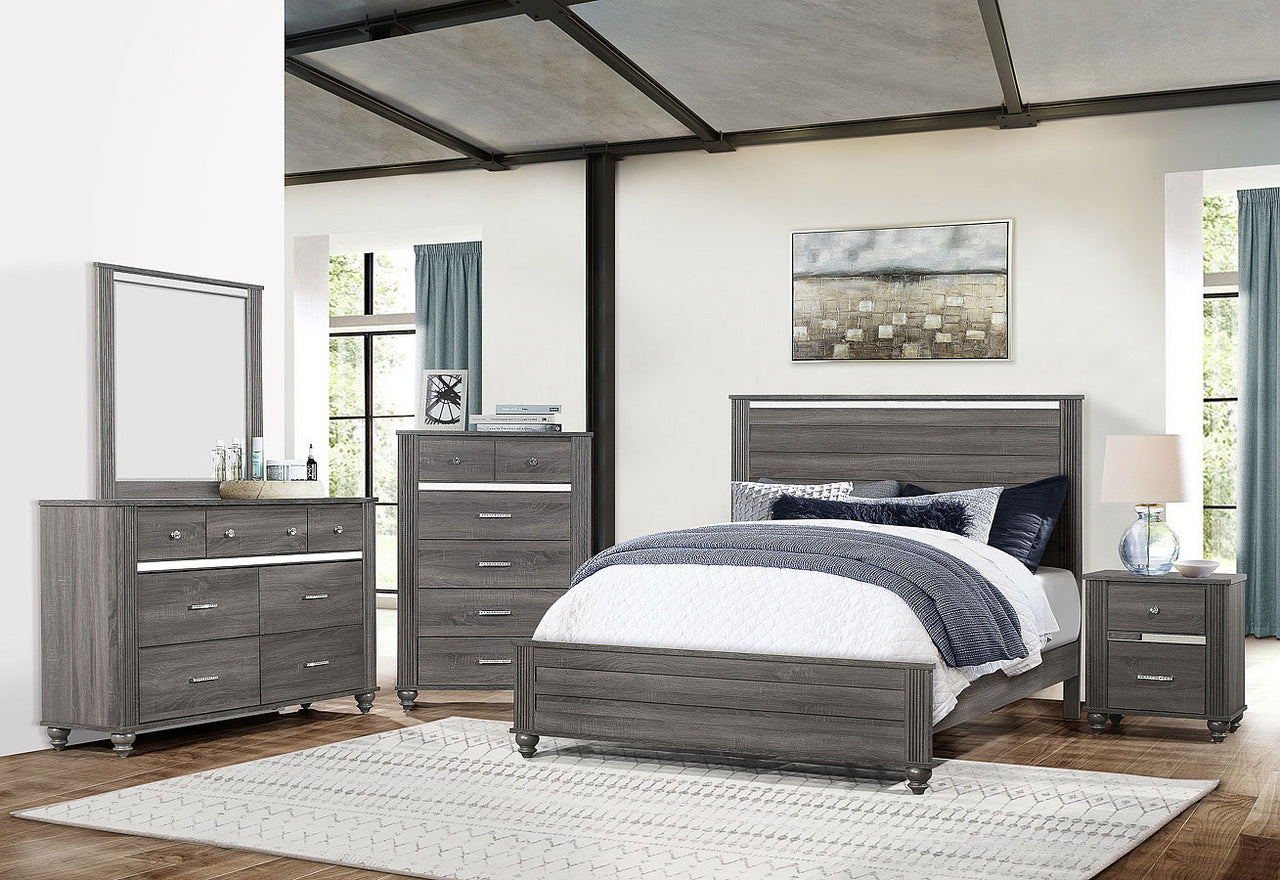 SETB9520 GRUPO DE DORMITORIO CON PLATAFORMA GRIS GASTON SET DE 4 PIEZAS. 
