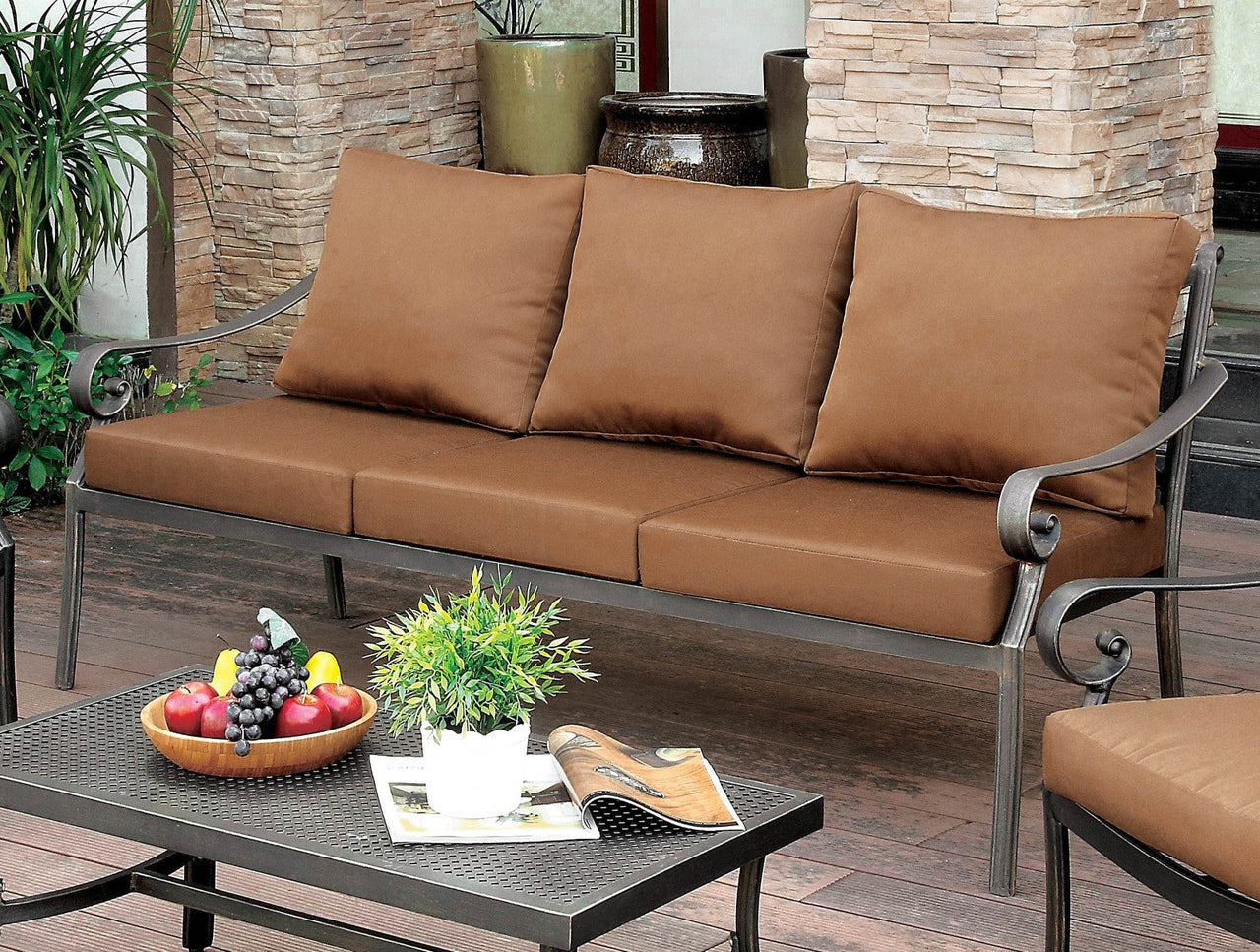 BONQUESHA I Brown/Distressed Black Patio Sofa image