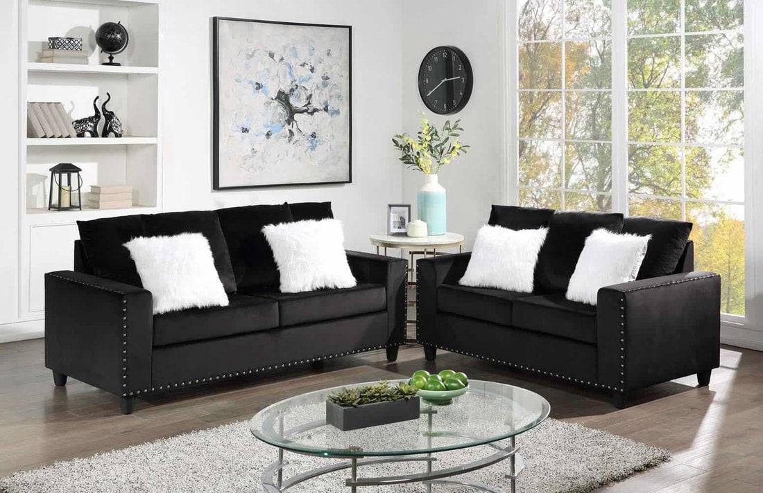 Juego de sofá y loveseat negro Cenicienta