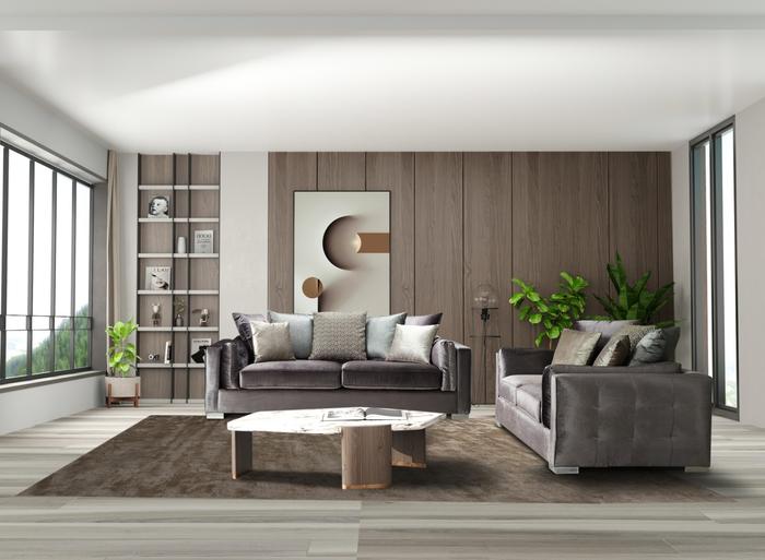 Clara Velvet Gray Sofa & Loveseat 2PC Set.