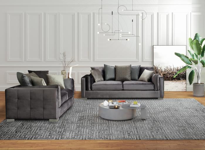 Clara Velvet Gray Sofa & Loveseat 2PC Set.