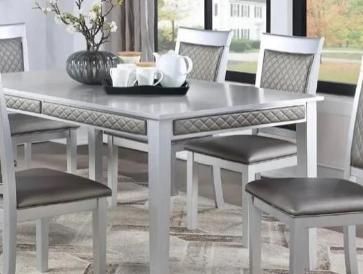 D248-7 Juego de mesa de comedor plateada y 6 sillas de comedor de 7 piezas.
