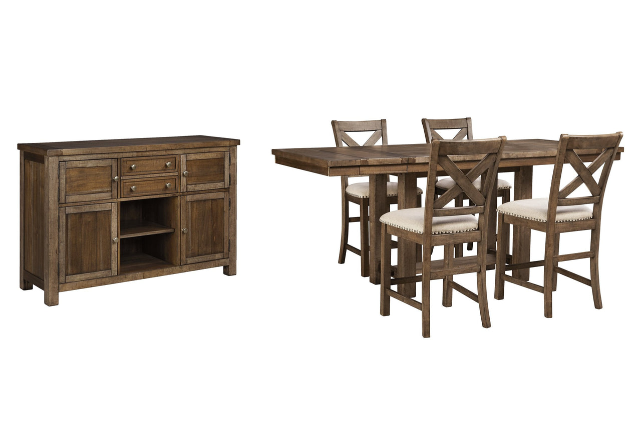 Juego de comedor con altura de mostrador Moriville de 6 piezas