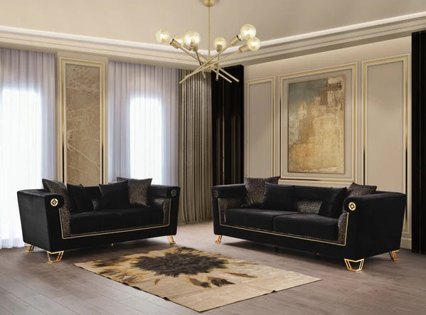 Juego de sofá y loveseat de terciopelo negro Diamond de 2 piezas. Próximamente.