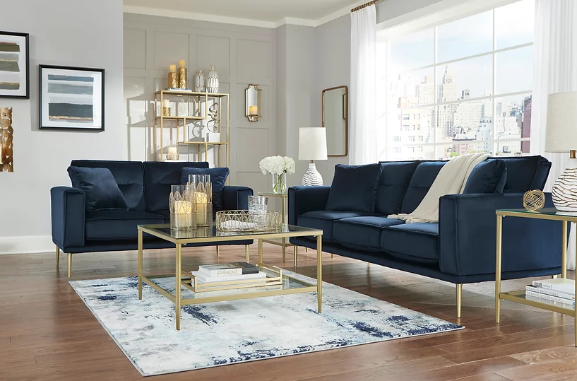 Macleary Navy  Sofa Loveseat
