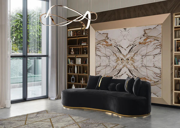 Chaise lounge Ella de terciopelo negro.