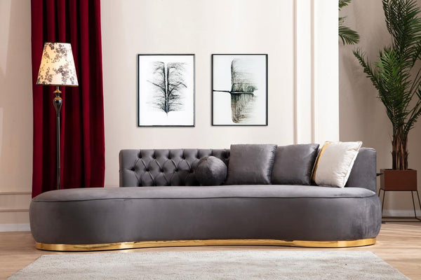 Ella Gray Velvet Chaise Lounge.