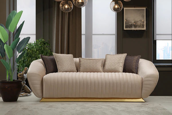 Empoli Ivory Velvet Sofa & Loveseat, New Arrival.