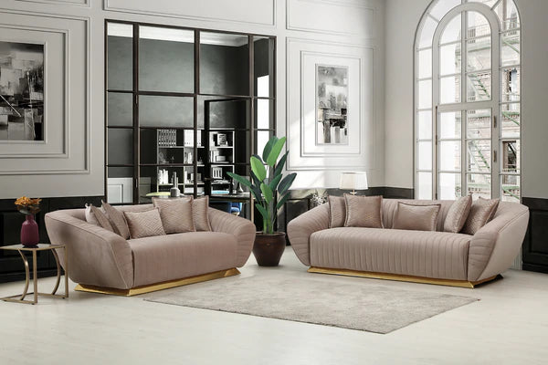 Empoli Stone Velvet Sofa & Loveseat, New Arrival.