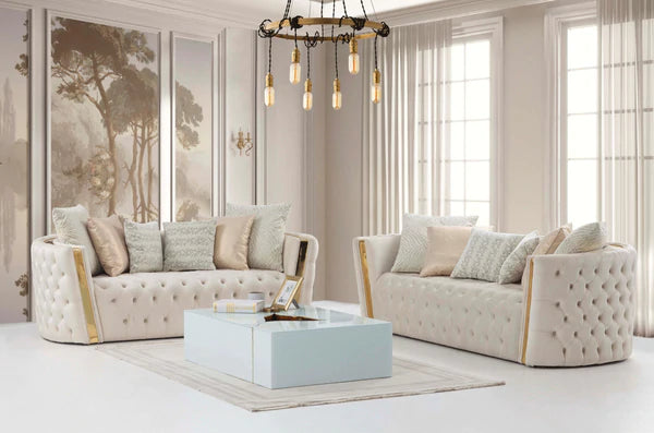 Fanci Ivory Velvet Sofa & Loveseat.