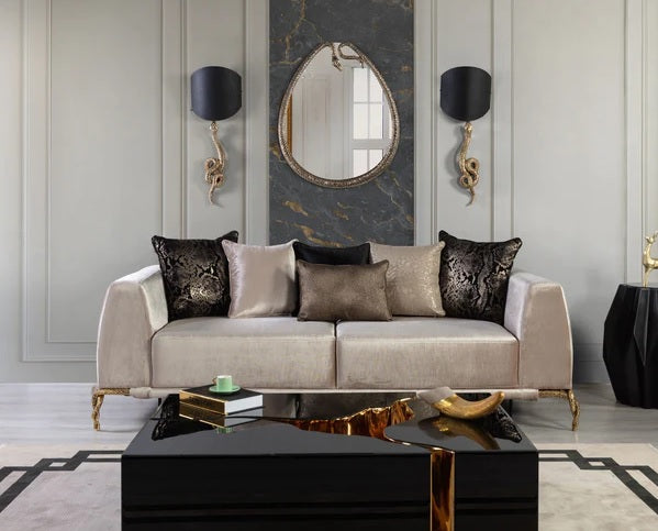 Sofá y loveseat de terciopelo marfil Giselle. Recién llegado.