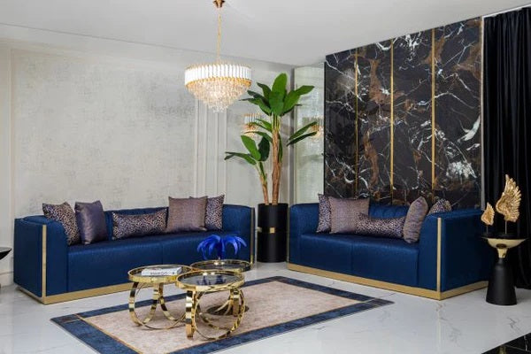 Harley Navy Velvet Sofa & Loveseat.New Arrival.