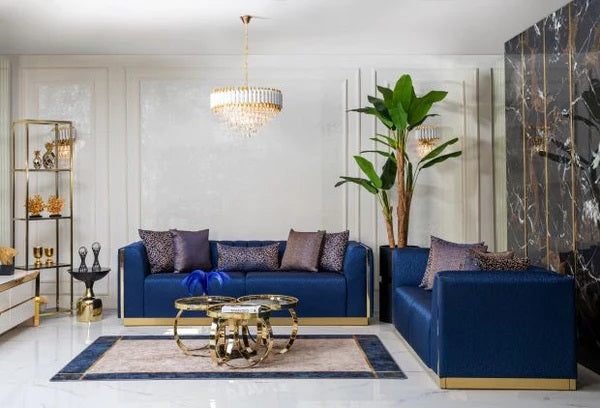 Harley Navy Velvet Sofa & Loveseat.New Arrival.