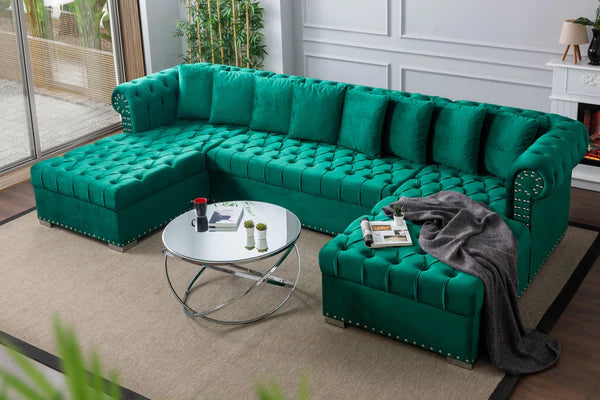 Chaise seccional doble Larry Velvet verde 