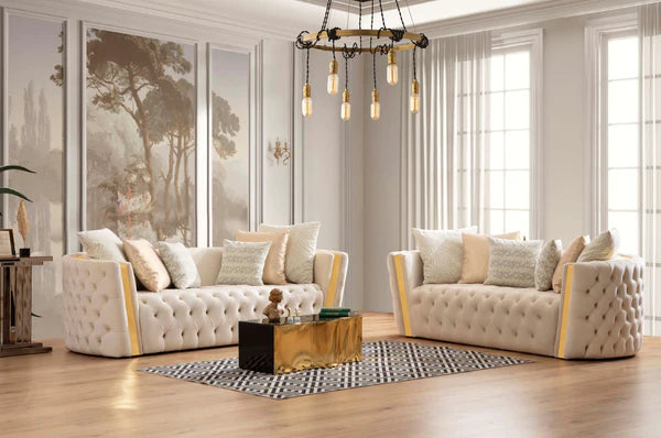 Fanci Ivory Velvet Sofa & Loveseat.