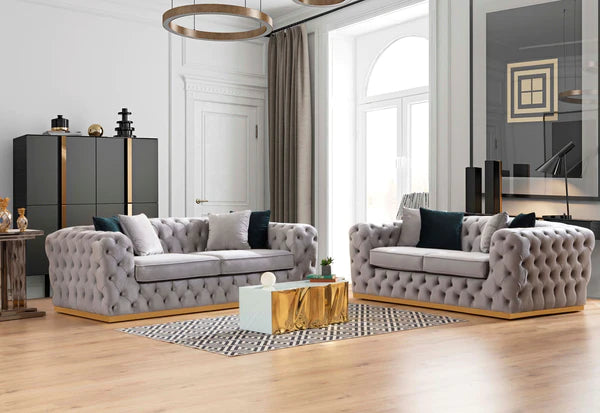 Stella Gray Velvet Sofa & Loveseat.