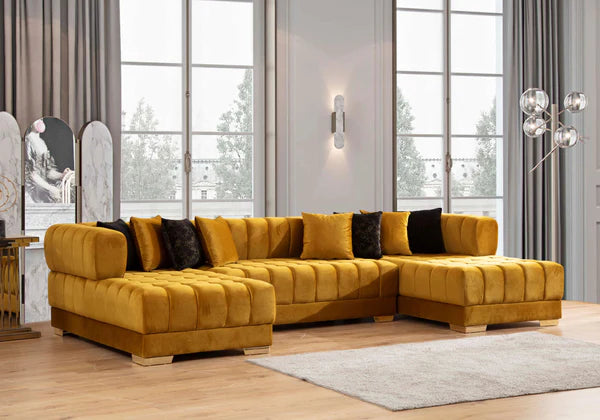 Ariana Velvet Mustard Double Chaise Sectional.