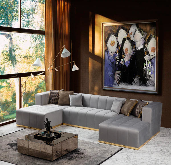 Elisha Velvet Gray Double Chaise Sectional.Coming Soon