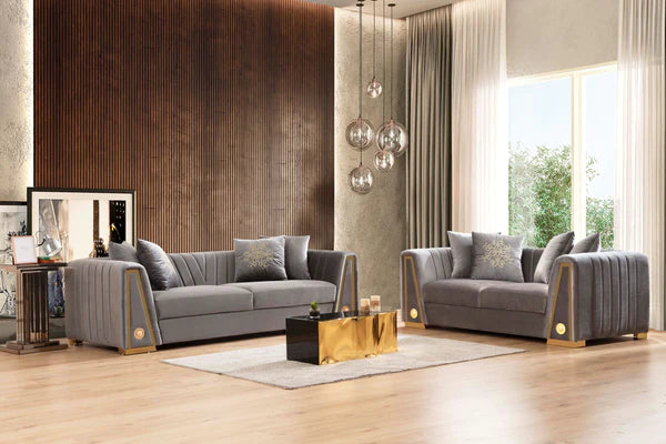 Sheila Gray Velvet Sofa & Loveseat