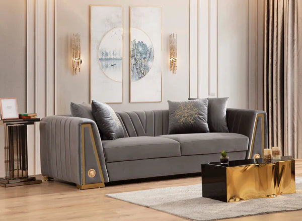 Sheila Gray Velvet Sofa & Loveseat