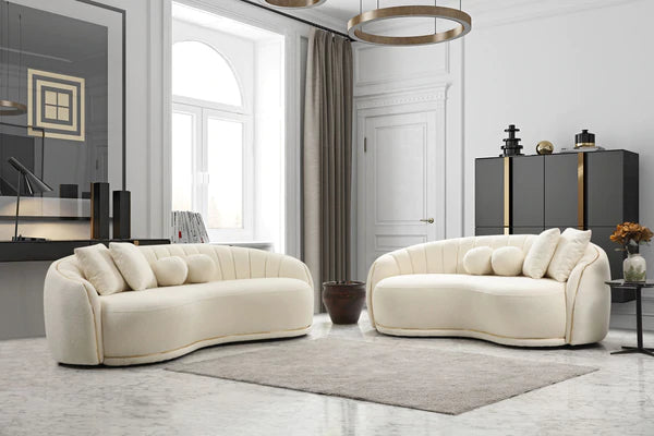Sofá y loveseat Linda Ivory Boucle, PRÓXIMAMENTE.