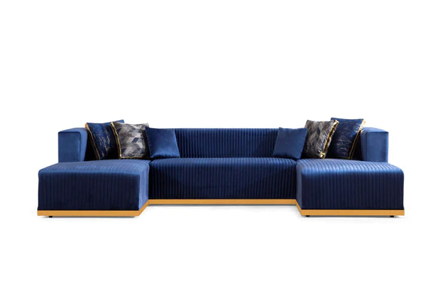 Seccional con chaise doble de terciopelo azul marino Juliana.Nueva llegada. 