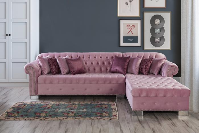 Lara Velvet Pink RAF Chaise Sectional, COMING SOON.