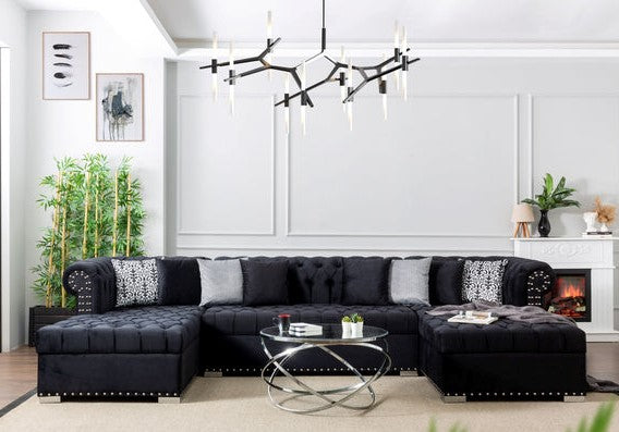 Larry Velvet Black Double Chaise Sectional.Coming Soon