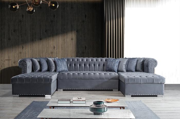 Larry Velvet Gray Double Chaise Sectional. Coming Soon.