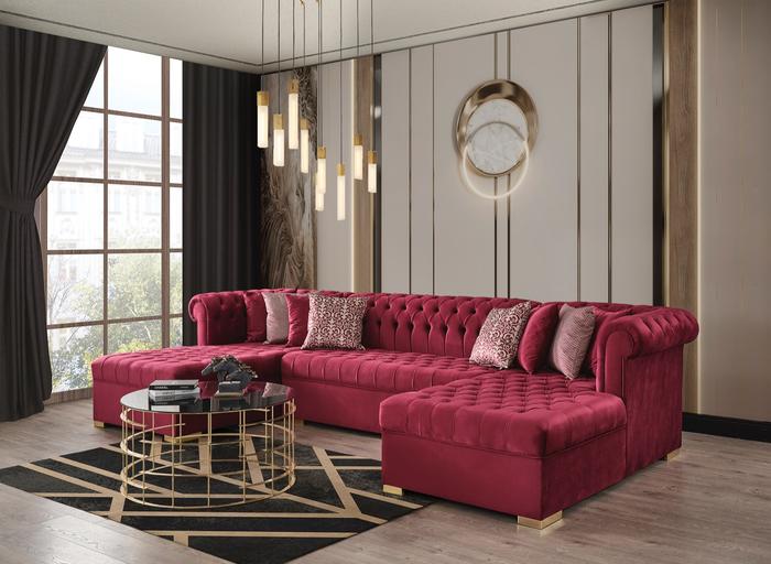 Lauren Velvet Maroon Double Chaise Sectional,