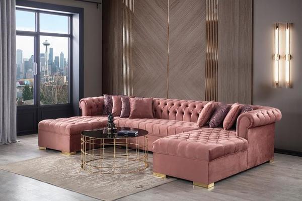Lauren Velvet Pink Double Chaise Sectional.