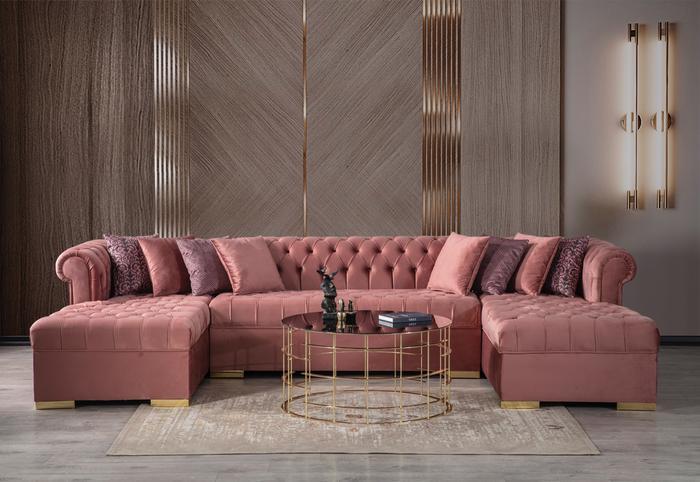Lauren Velvet Pink Double Chaise Sectional.