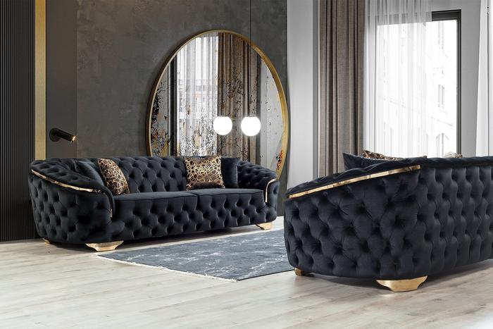 Lupino Black Velvet Sofa & Loveseat.