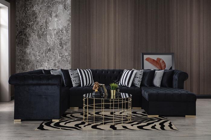 Luxen Velvet Black RAF Chaise Sectional. Coming Soon.