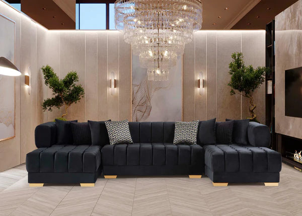 Ariana Velvet Black Double Chaise Sectional.